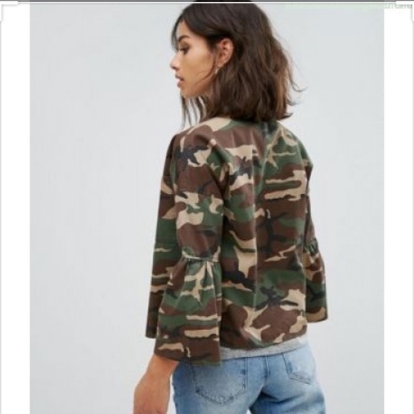 ASOS Noisy May Petite Camo Jacket w fluted sleeves - Picture 2 of 8
